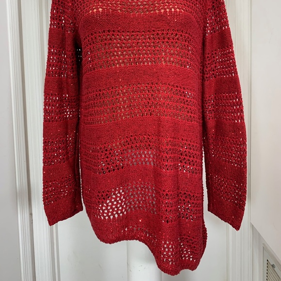 RAFAELLA Open Stitch Red Sweater Sequins tunic PL - Picture 2 of 5